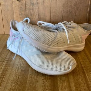 Adidas cloud foam athletic shoes. White and pink